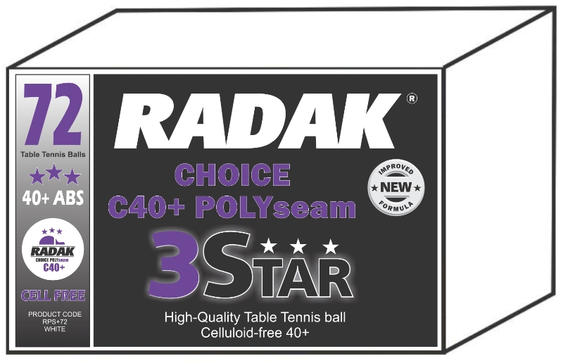 Radak Choice Polyseam 3 star C40+ Balls, Box of 72